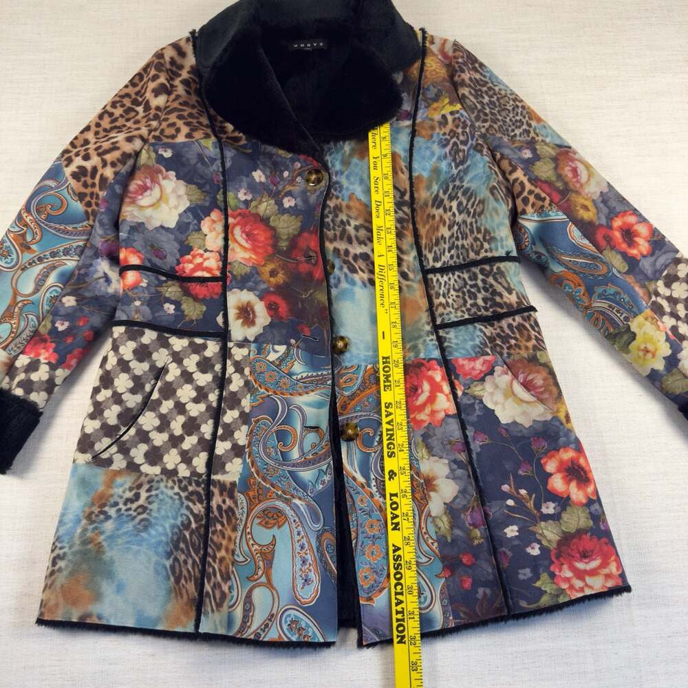 Weavz Faux Fur Lined Patchwork Print Boho Mid-Length Coat - Picture 4 of 6